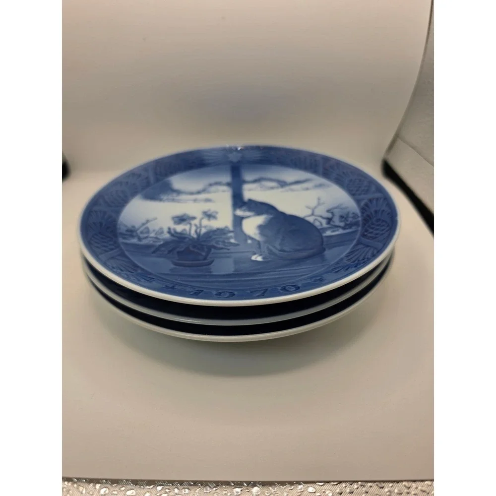 Royal Copenhagen Christmas Plates 1970 1971 1972 Blue White Porcelain Set of 3